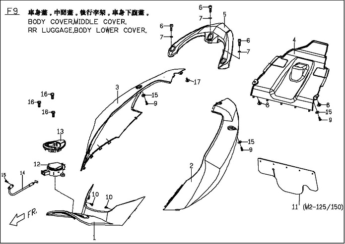 Genuine Blur Body Cover, Middle Cover, Rear Luggage, Body Lower Cover